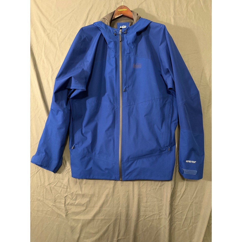 REI Co-op Mens XXL GORE-TEX Rain Jacket Blue Hooded Waterproof Shell Coat